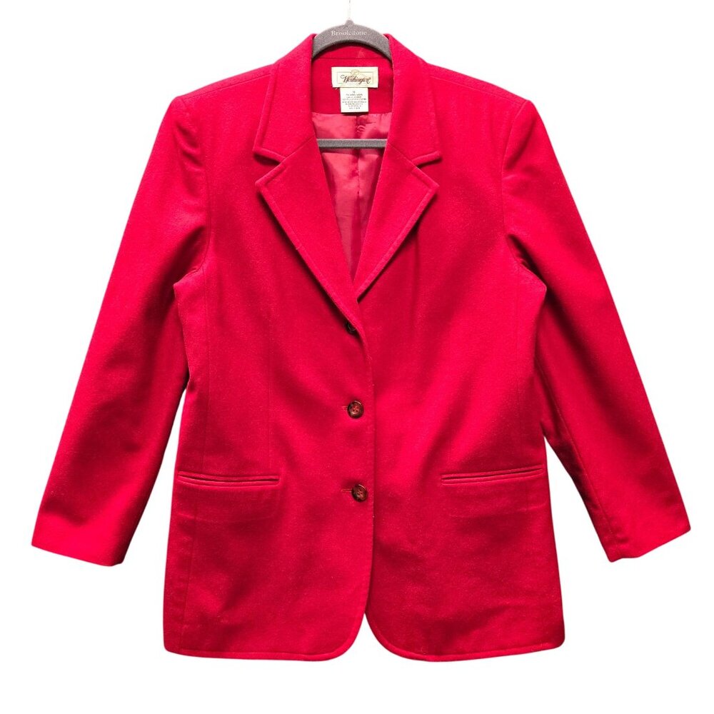 Vintage Retro Business Corpcore Womens Red Wool Blazer Size 14